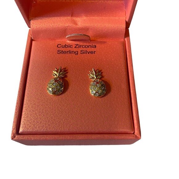 Rachel Zoe Delicate Looking Sterling Silver Gold Toned Pineapple Post Earrings - Picture 1 of 6